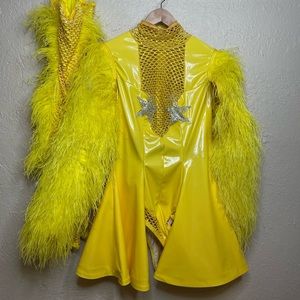 Yellow ostrich feather costume - As seen on Canadas Drag Race